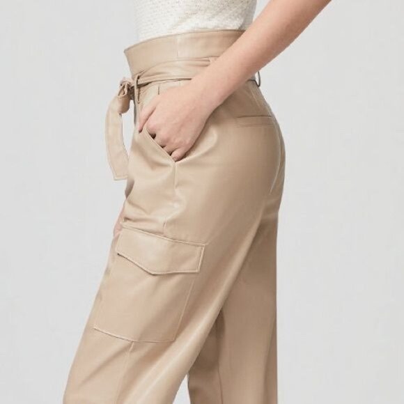 New PAIGE‎ Tami Cargo Pant Taupe Vegan Leather Size 10 - Picture 9 of 15